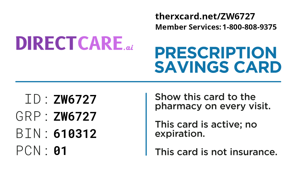DirectCare AI Prescription Savings Card — therxcard.net/ZW6727