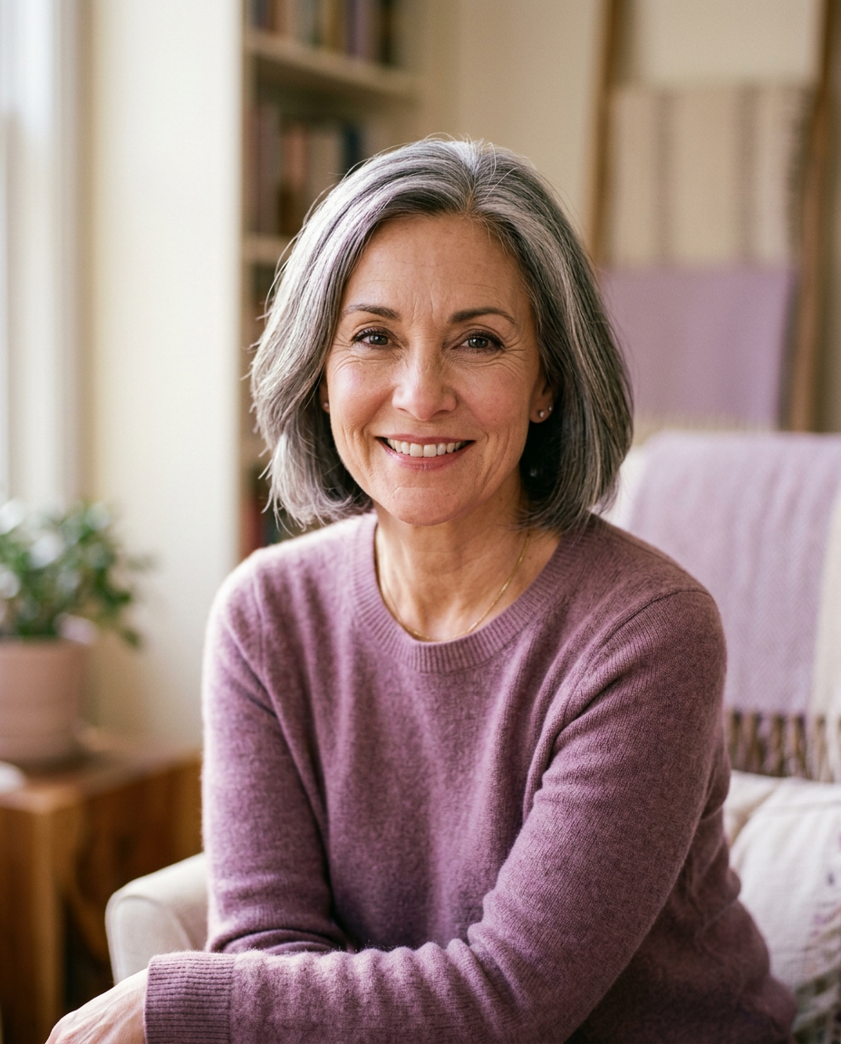 A woman in her 50s, calm and self-possessed — DirectCare AI HRT