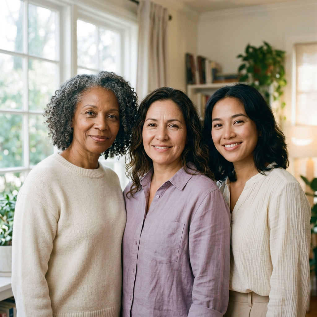 Three DirectCare AI patients of different ages and ethnicities together